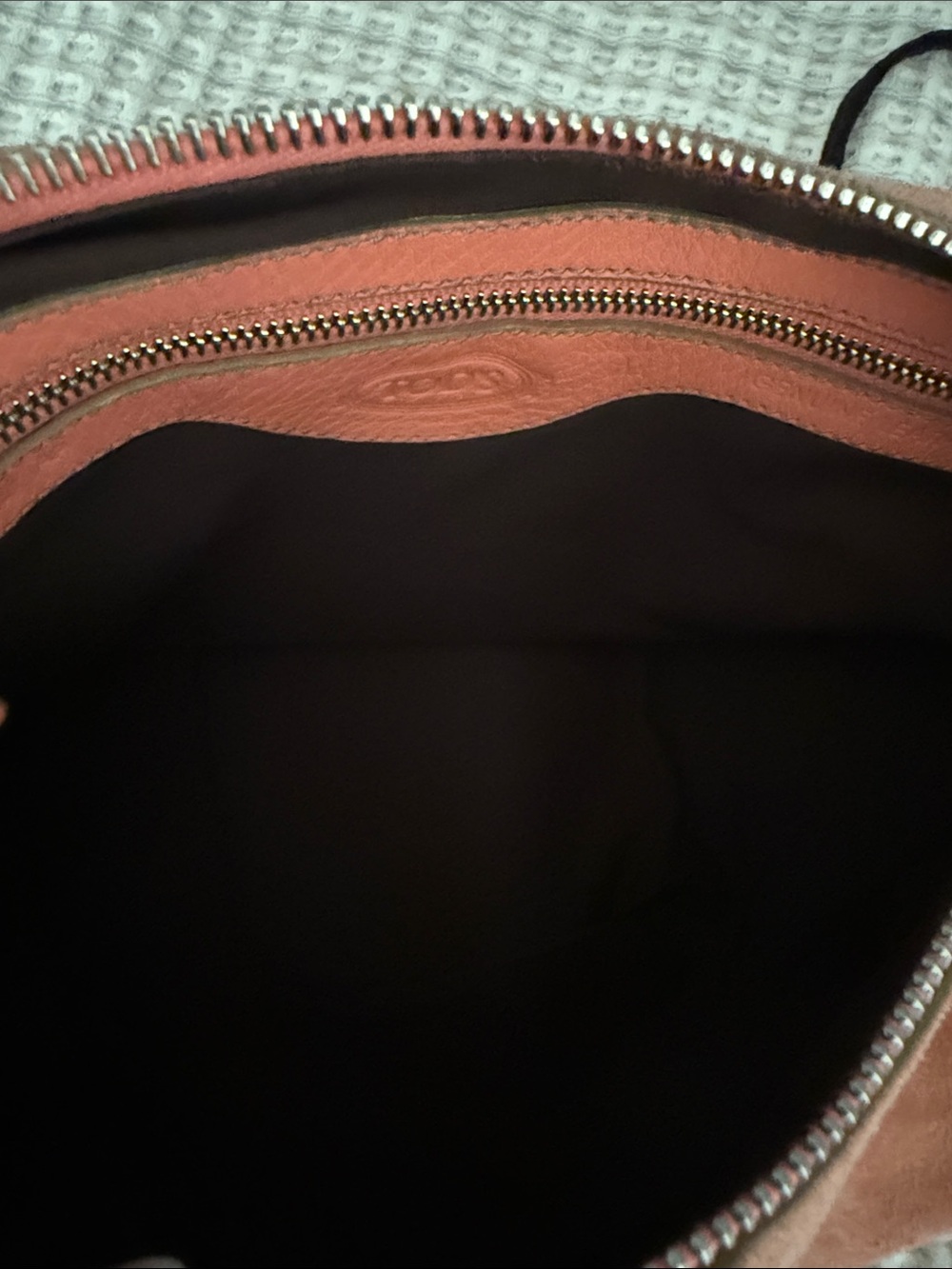 Tod's Burnt Orange Suede Shoulder Hobo with Brown Trim - Picture 10 of 13